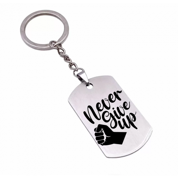 Breloc personalizat pentru iubiti sau prieteni din inox - "Never give up"